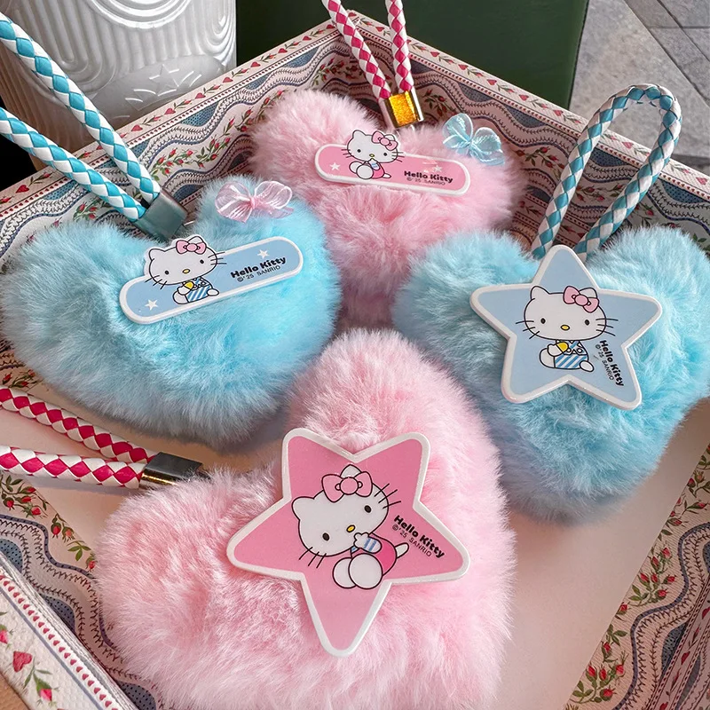 

Kawaii Anime Sanrio Hello Kitty Cute Plush Heart Keychain Cartoon Creative Fresh and Cute Kitten Couple Bag Colorful Pendant