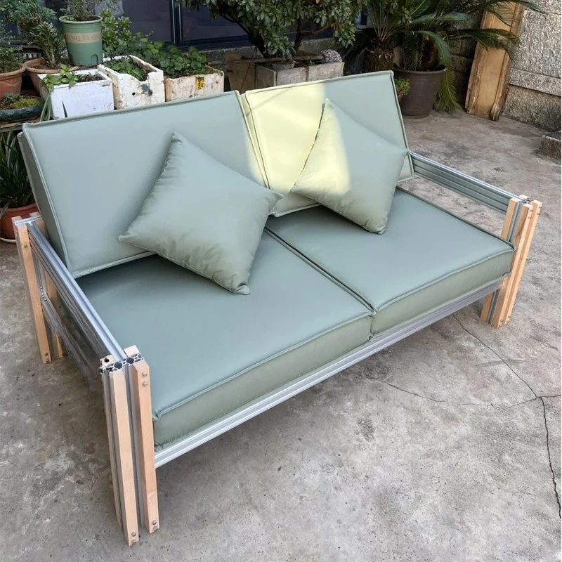

Medieval aluminum profile seat, double seat sofa, living room leather sofa