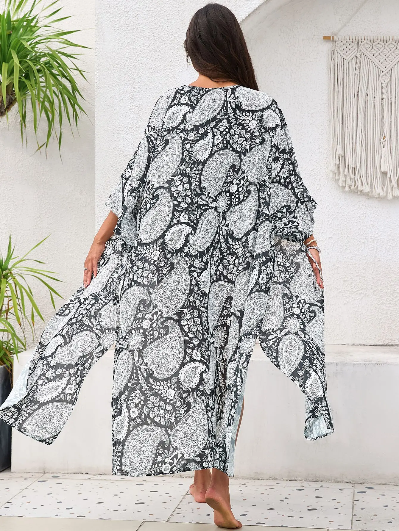 Beach Kimono Cardigans for Women Open Front Swimsuit Cover Up Graphic Print Bathing Suit