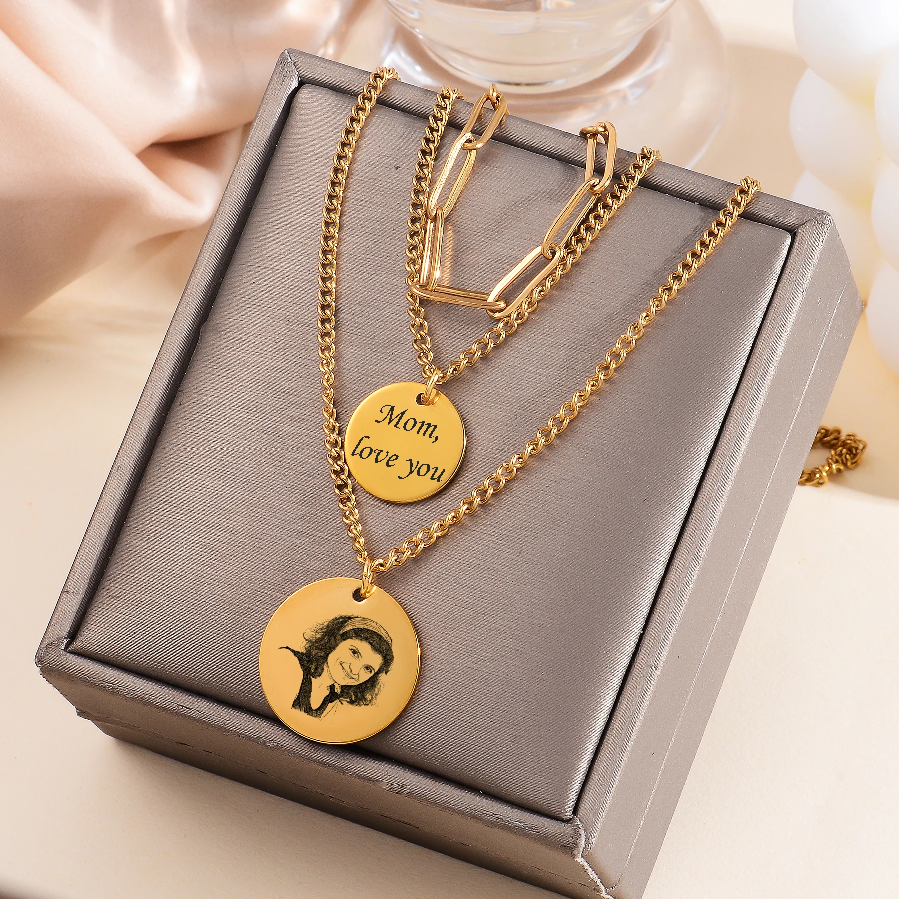 

Персонализация из нержавеющей стали в стиле хип-хоп, круглая многослойная подвеска, ожерелье для женщин и мужчин, модный тренд, ювелирные изделия для девочек, подарок