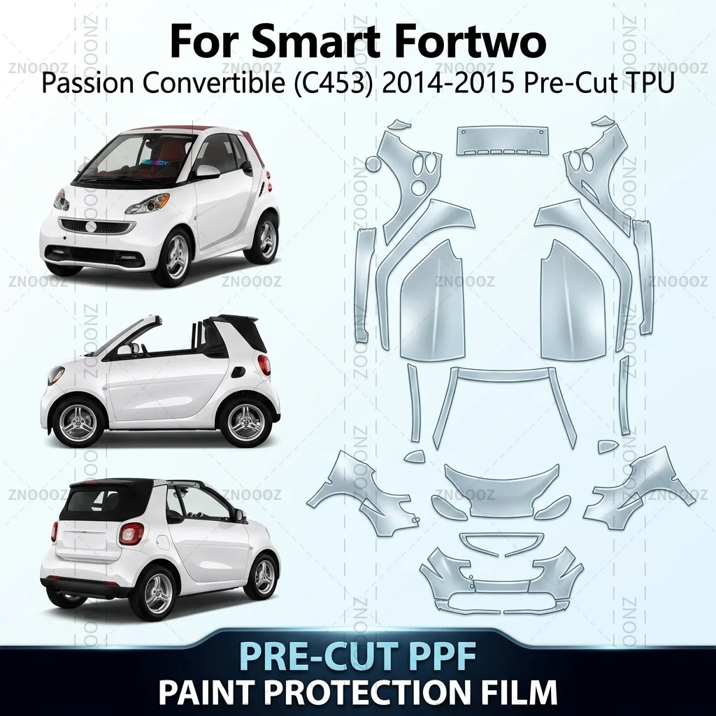 For Smart Fortwo Passion Convertible (C453) 2014-2015 Pre-Cut TPU PPF Self Healing Anti Full Vehicle Glossy Clear Matte Black