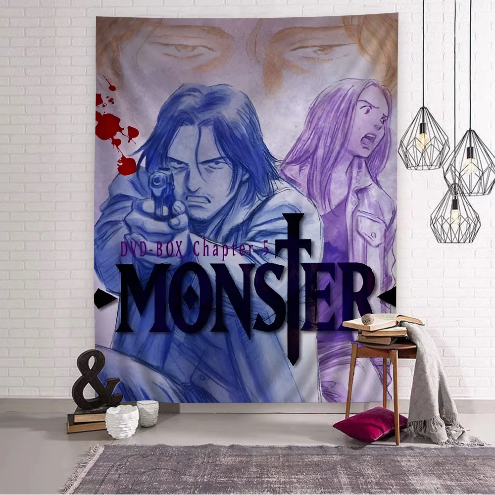 Naoki Urasawa s Monster Anime Art Printed Tapestry Bohemian Wall Hanging Atmosphere Decor Background Cloth for Dorm Bedroom