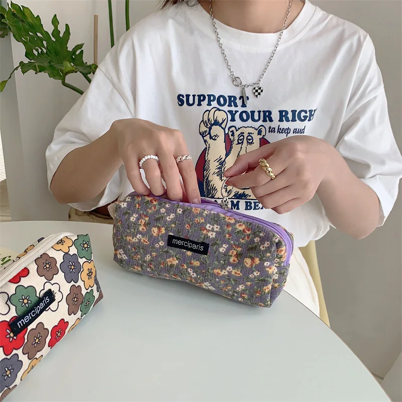 Cord Floral Reise Kosmetische Lippenstift Geldbörse Lagerung Tasche Kawaii Frauen Make-Up Handtaschen Veranstalter Brieftasche Beutel Bleistift Fall Taschen – Detail 4
