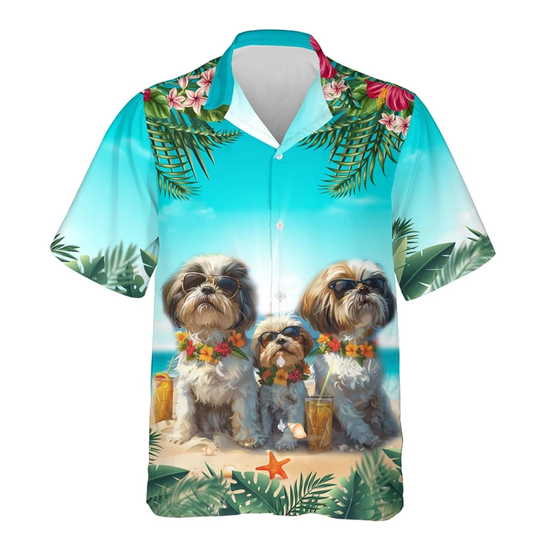 Cute Pet Dog Graphic Beach Shirt Doberman Corgi Schnauzer Shirts For Men Clothes Tropical Hawaiian Button Clothing Unisex Tops