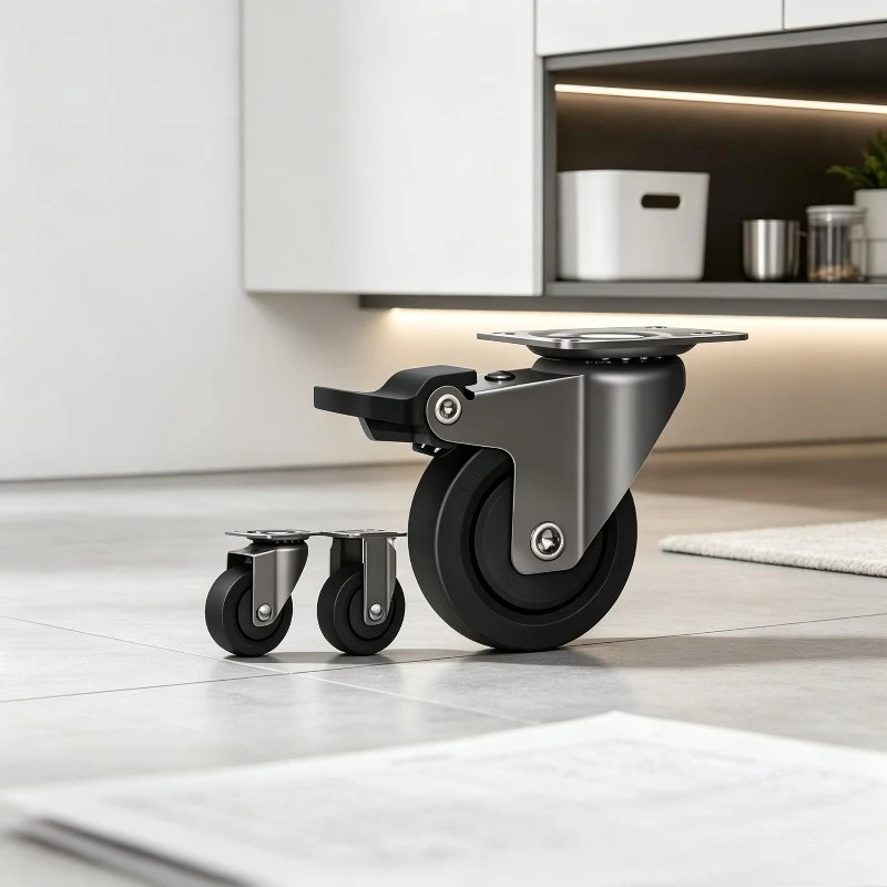 Universal Swivel Plate Caster,Heavy-duty Brake Wheel Roller for Furniture,Electroplated Metal Bracket with Quiet Non-slip Rubber