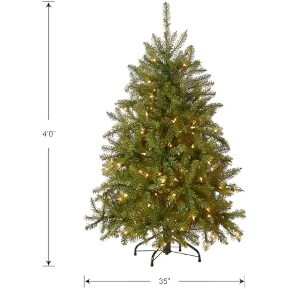 Pre-Lit Artificial Mini Christmas Tree, Green, Fir Tree, White Lights, Includes Stand, for Home Christmas Event Party Decor