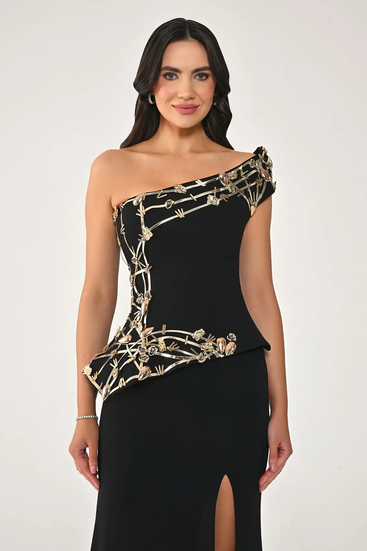 Aenyrst Customized Black Strapless Formal Prom Dresses Evening Gown Crystal Detail High Slit Mermaid Elegant Party Dresses