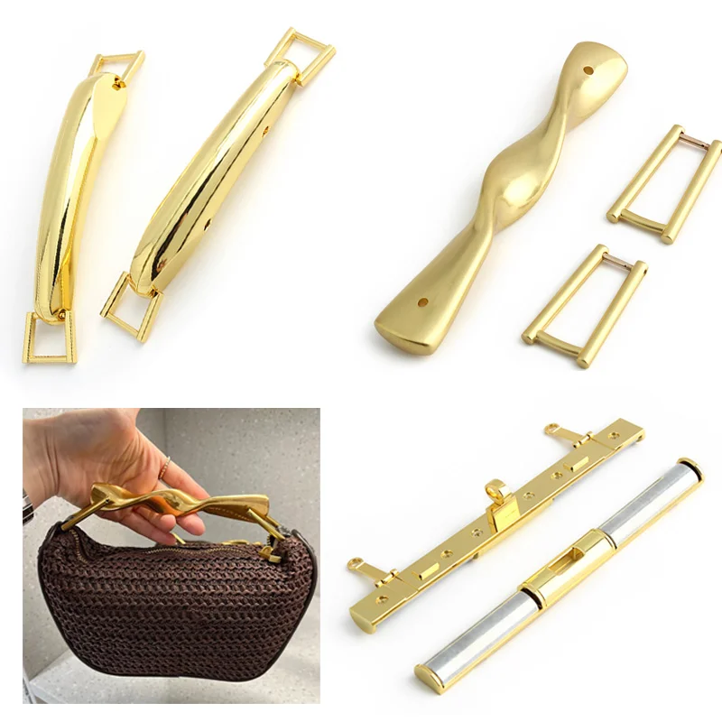 1 Set/3pcs Bag with high-end metal fish-shaped handle and D-ring buckle wavy woven bag with replaceable DIY decorative handles.