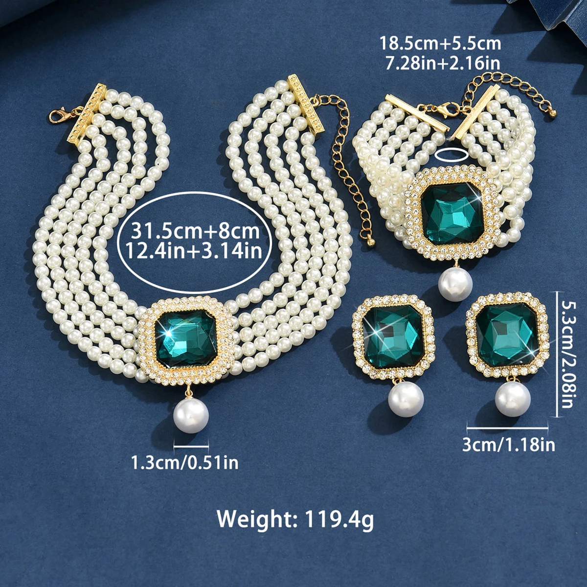 Women\'s Fashion Light Luxury Short Style Imitation Pearl Rhinestone Necklace Earrings Bracelet Jewelry Set Party Festival Gift