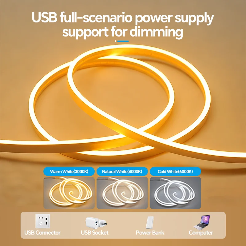 Silicone USB LED Strip Light Flexible Bendable 3 Color Temperature Touch Dimmable Brightness Desk Bedroom Decor Night Lamp