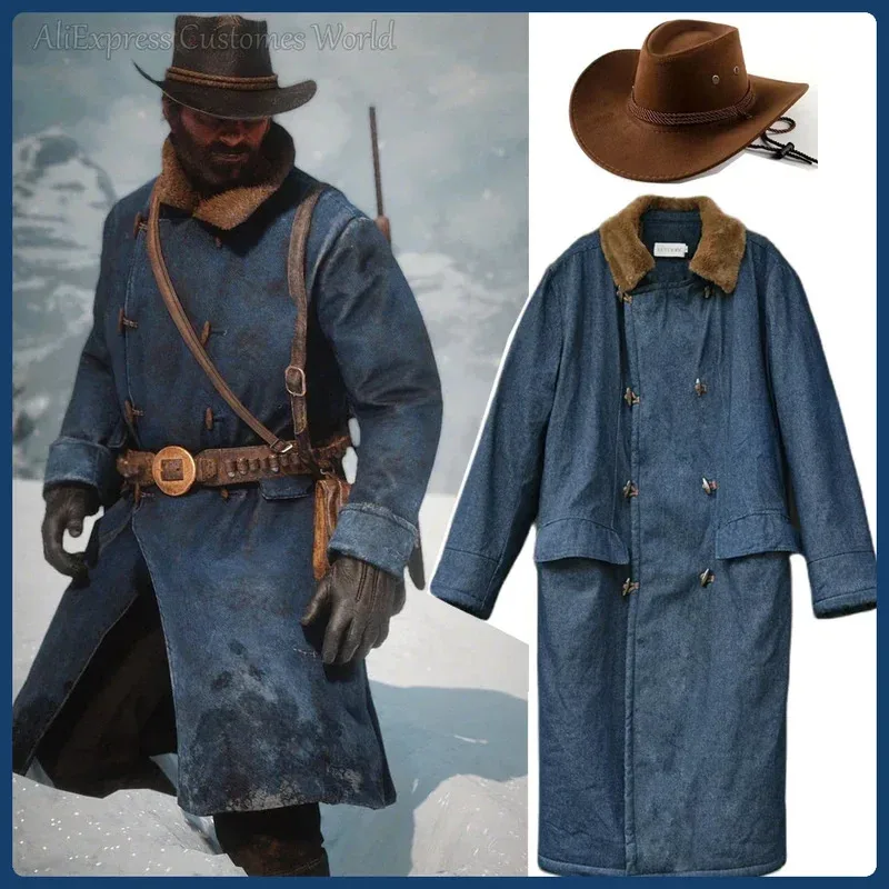 لعبة آرثر مورغان معطف تأثيري ازياء RDR2 أنيمي النمط الغربي القبعات منتصف نموذج جاكيتات هالوين للرجال النساء الزي الطرف