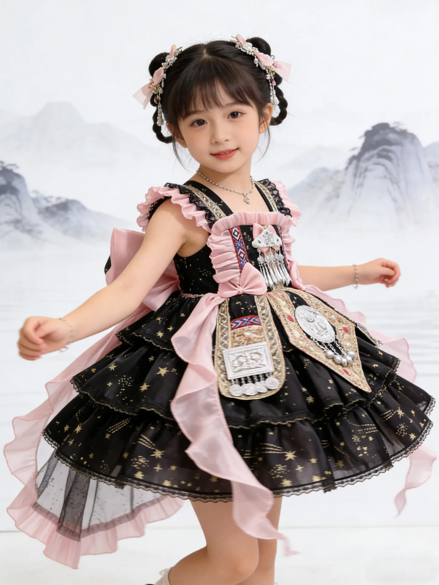 Handgefertigtes Mädchen-Lolita-Kleid Exotischer Schleifenrock Kinder-Performancekleidung Flauschiger Tüllrock Kinder-Hochzeitsparty Boutique-Kleidung – Detail 4