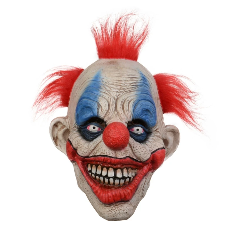 

Halloween Mask Scary Smiling Clown Mask with Red Hair Halloween Headgear