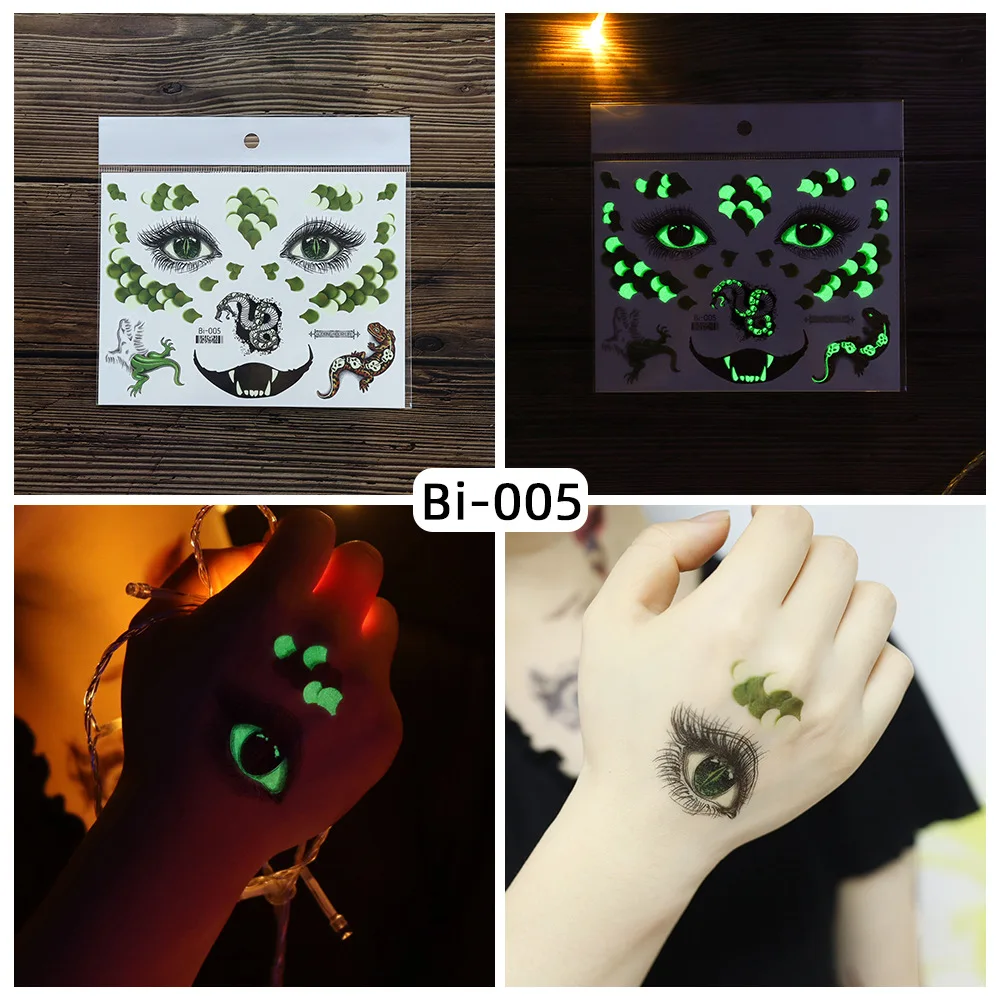 Halloween Luminous Temporary Tattoo Sticker Facial Makeup Special Face Day Of The Dead Skull Dress Up Halloween Cosplay Decor