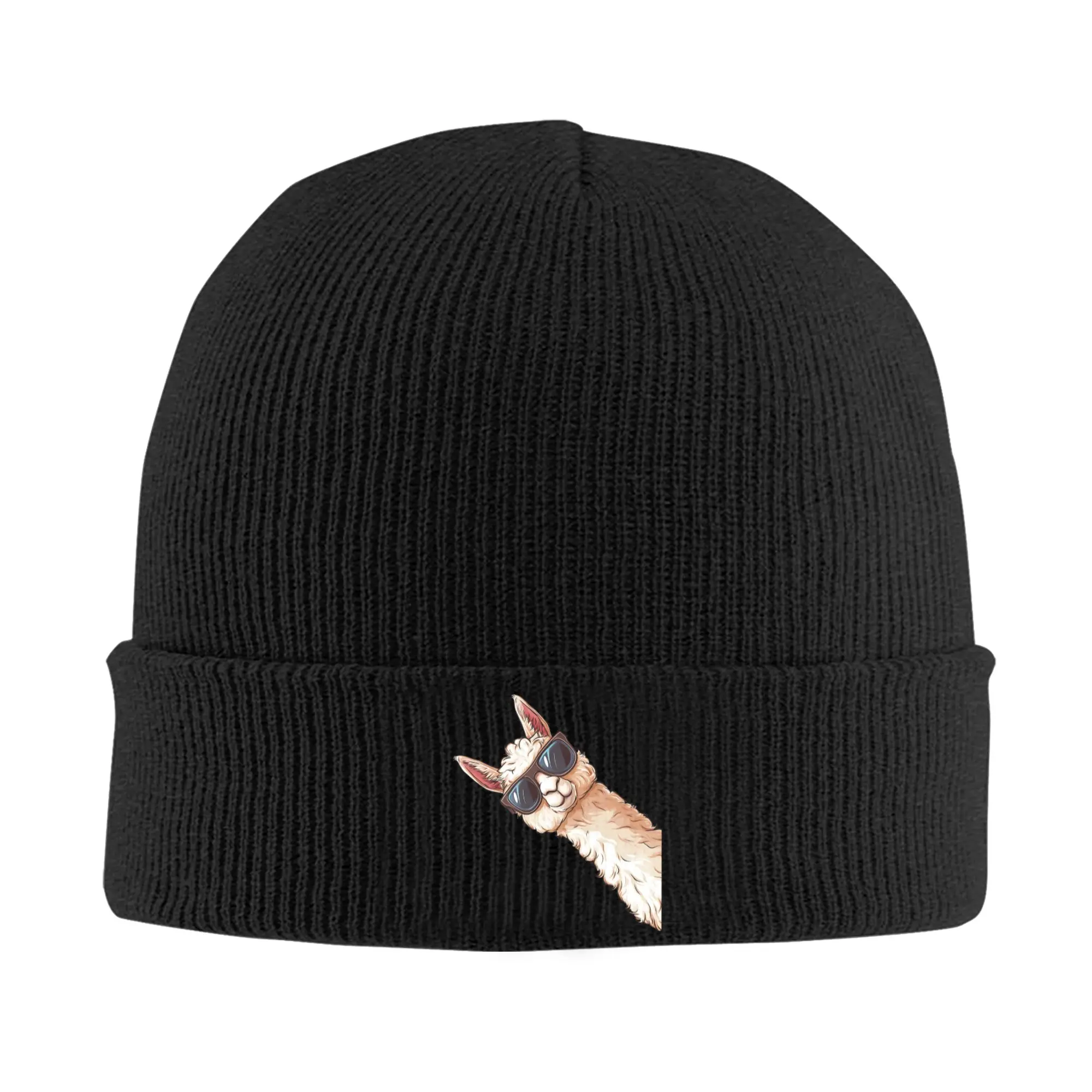 Llama Alpaca Lama Sunglasses Knitted Hat for Women Men Skullies Beanies Autumn Winter Hats Acrylic  Crochet Caps