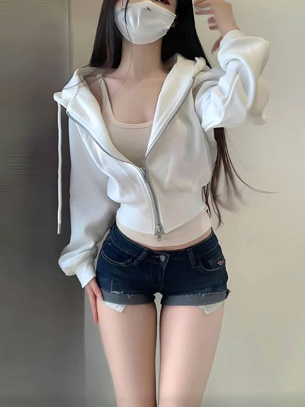 

Уличная толстовка с капюшоном, женская весенне-осенняя тонкая спортивная свободная открытая кардиган для ленивых американских девушек, топ из хлопка и полиэстера B...