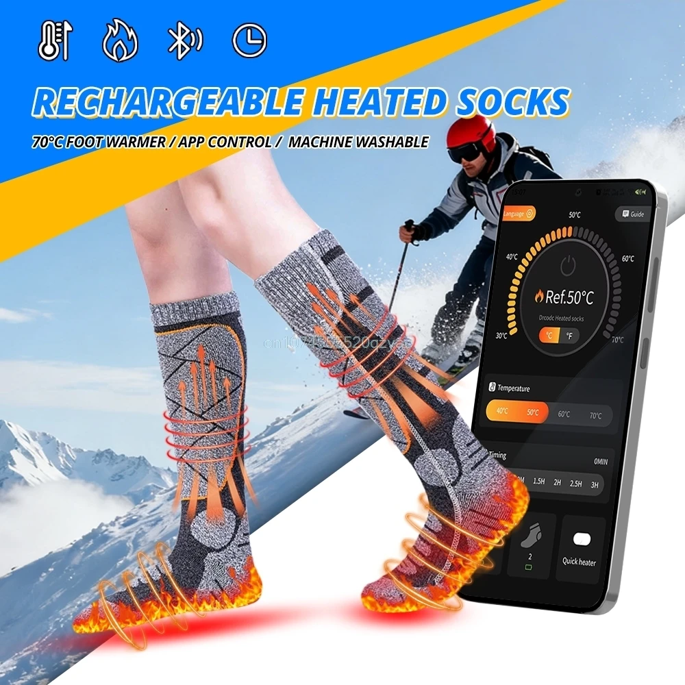 

APP Control Heated Skiing Socks Rechargeable 5000mah Outdoor Sports Electric Heated Socks Foot Warmer Winter Thermal Fever Socks