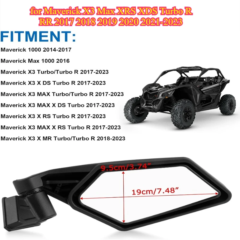 

UTV Side Rear View Racing Mirrors Adjustment Break-away Fit for Maverick X3 Max XRS XDS Turbo R RR 2017 2018 2019 2020 2021-2023