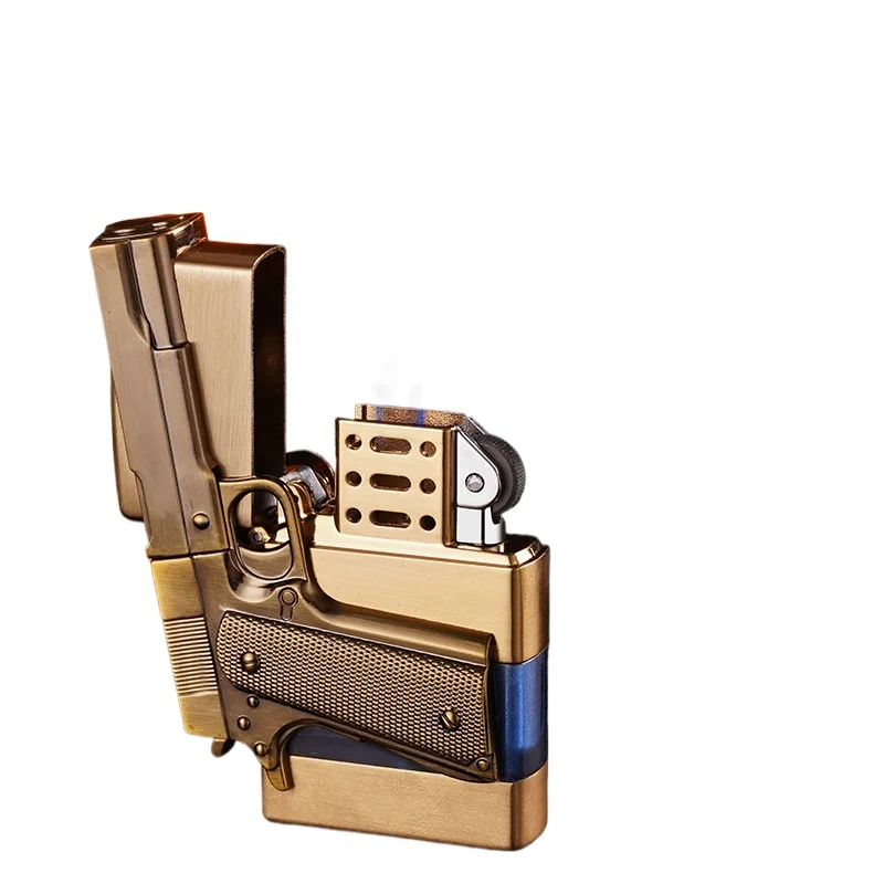 Portable Gun Shape Kerosene Lighter Square Head Personalized Retro Creativity Old-fashioned Grinding Wheel Windproof Lighter image 6