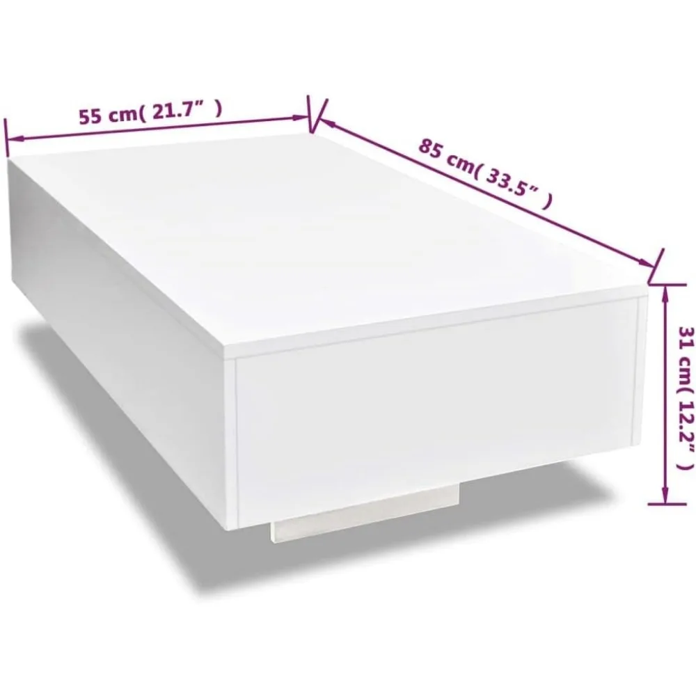 Coffee Table 33.5"x21.6"x12" High Gloss White Tea Table Unique Coffee Table Low Smart Modern Coffee Rectangle