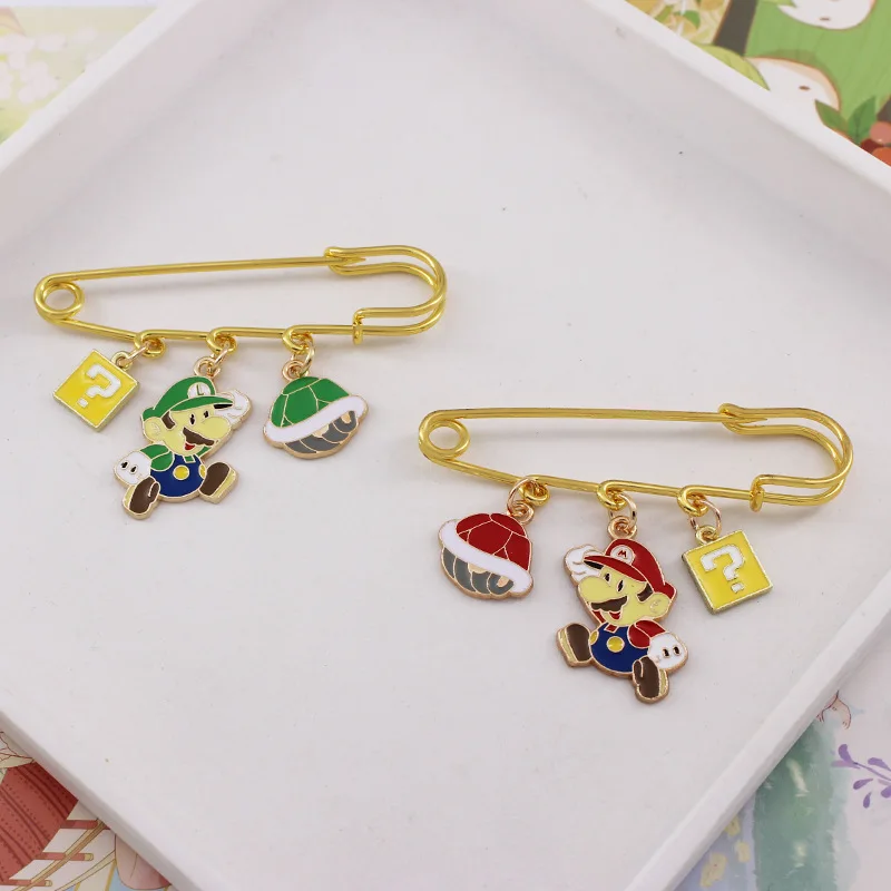 Super Mario Bros Brooch Kawaii Anime Game Peripherals Luigi Question Block Backpack Clothing Accessories Decoration Gifts