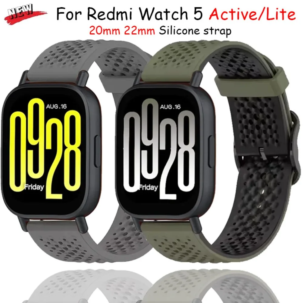 

Силиконовый ремешок 20 мм 22 мм для Redmi Watch 5 Active/Lite Smartwatch, дышащий браслет для Redmi Watch 5 Lite, аксессуары для ремня