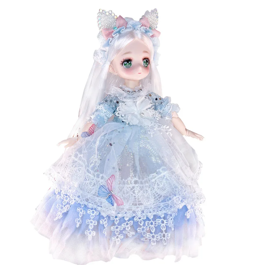 여아용 매력적인 애니메이션 눈 1/6 Bjd 바이트 인형, DIY 볼 조인트 만화 얼굴 인형, 드레스 의류 드레스, 30cm