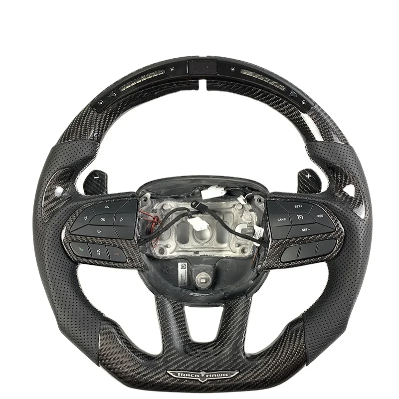 

LED Carbon Fiber Steering Wheel Covered in Black Perforated Leather for Dodge Challenger Hellcat Charger SRT RT Without airbags