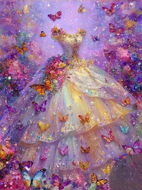 Hermoso Vestido con Mariposas, Rompecabezas de 500/1000/1200/2000 Piezas, Juegos de Actividades Familiares para Sala de Juegos, Dormitorio, Regalos