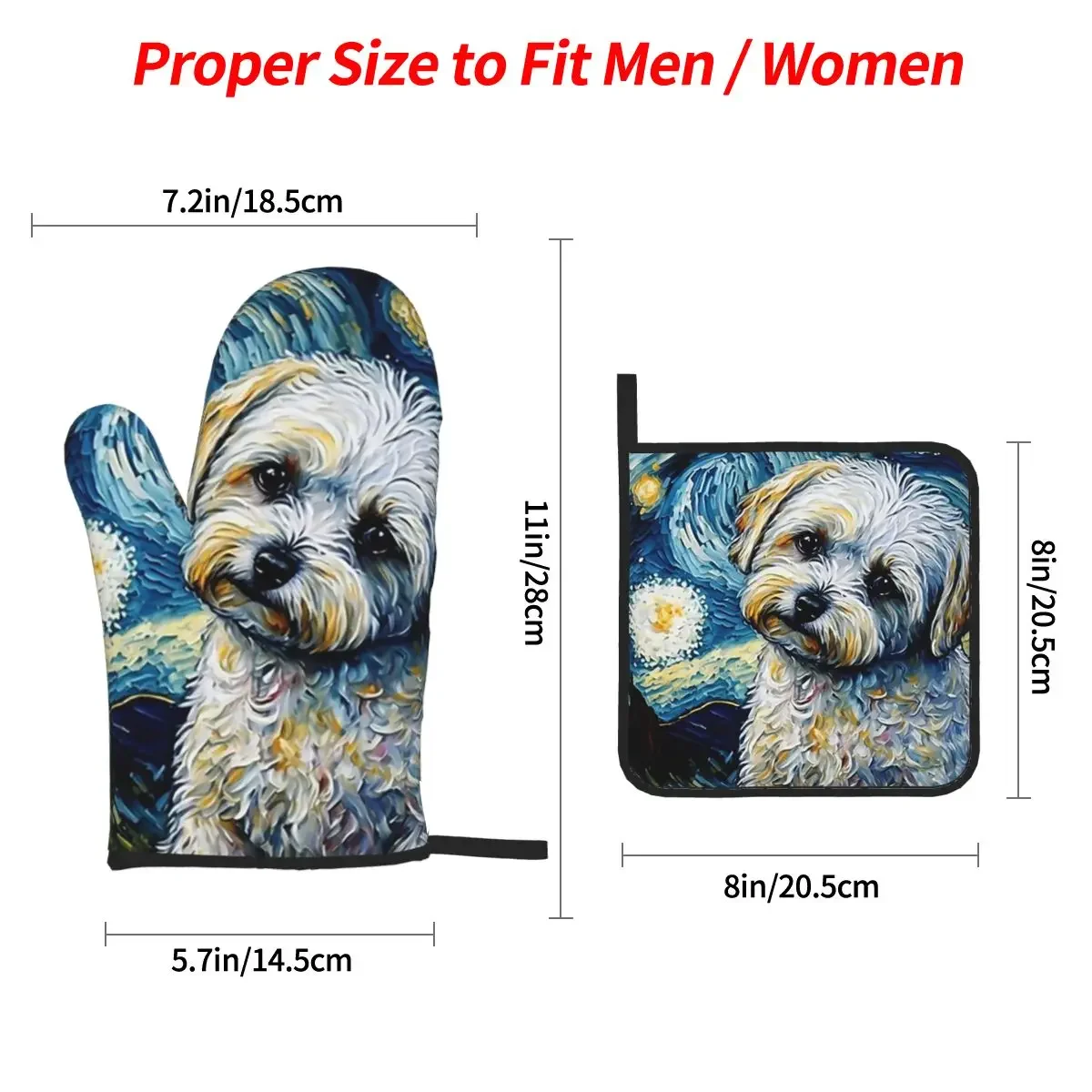 Maltese Terrier Puppy Starry Night Oven Mitts and Pot Holder Sets of 4 for Baking Kitchen Cooking BBQ Resistant Non-Slip Gloves