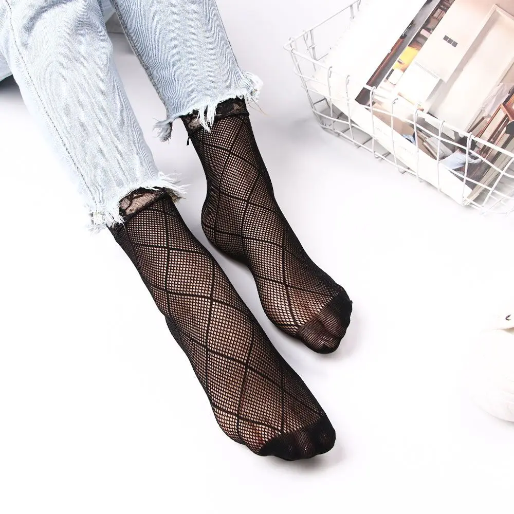 

High Quality Charming Casual Ruffle Ankle Black Mesh Ladies Fishnet Short Lace Socks Foot Socks