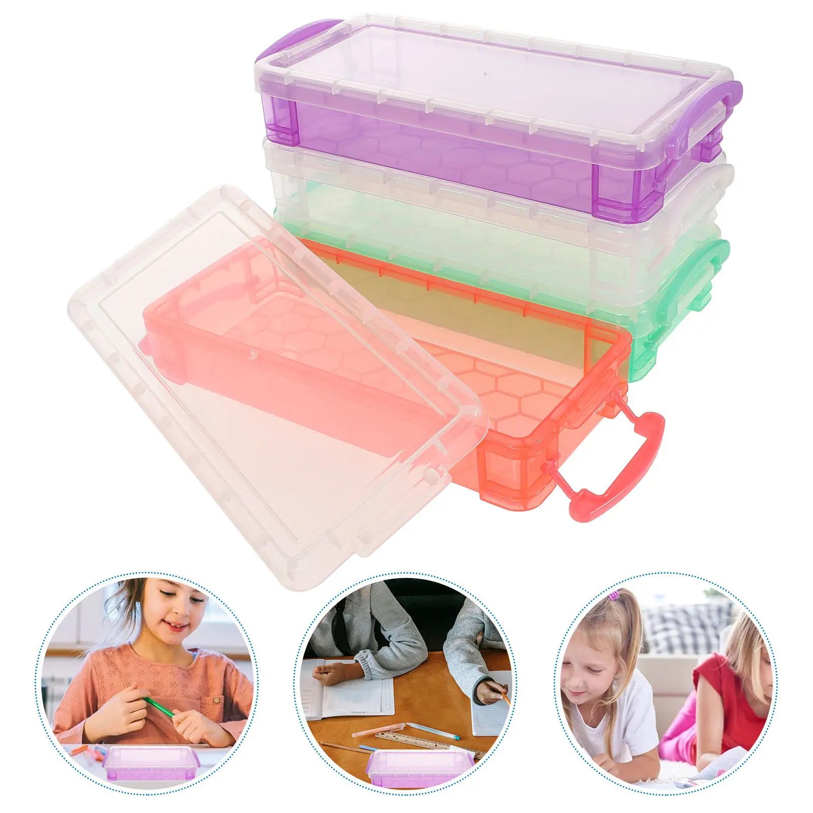 

4Pcs Heavy Duty Pencil Storage Elegant Design Large Size Lightweight Plastic Pen Case for Students Artists Outdoor