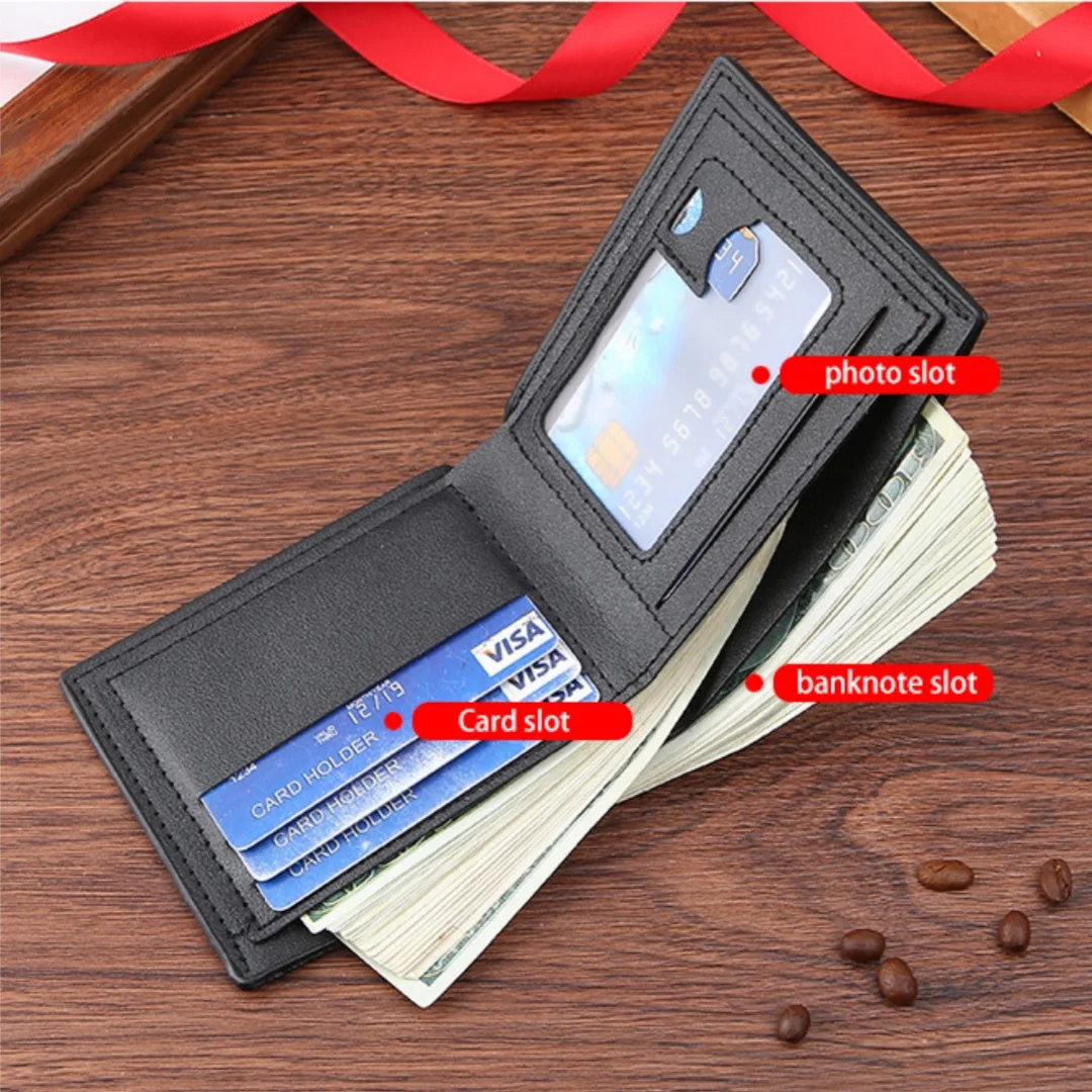 ISKYBOB Classic Leather Wallet For Men Fashion Short Slim ID Photo Credit Card Holder Purse Business Man Wallets Money Clip Male