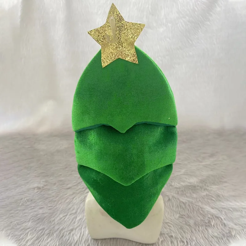 Grüne Weihnachtsmütze für Männer mit Gesichtseinsatz, Plüsch-Kopfbedeckung, Weihnachtsbaum-Hut für Frauen, Neuheit 2026 – Detail 4