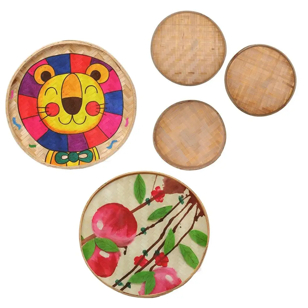 Round Bamboo Sieve Handmade Bamboo Weaving Baskets Kitchen Fruit Plate