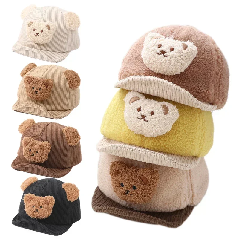 Autumn Winter Baby Hat Cotton Baby Boys Girls Cap Korean Style Cartoon Bear Baseball Cap Keep Warm Beanie Cap for Kids Children image 2