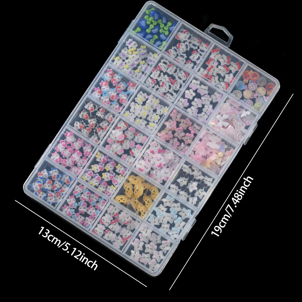 1 Box Mixed Hello Kitty Star Nail Charms Cartoon Resin Bowknot Kitty Cat Head Rhinestones DIY Kawaii Manicure Decoration