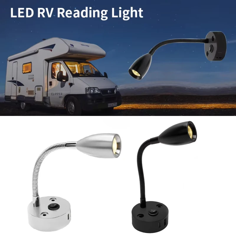 

12V-24V Led RV Light Touch Control Bedside Reading Light Hose Touring Car Yacht Lamp Surface Mounted Wall Spotlights