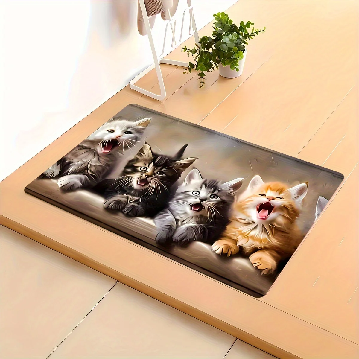 VIKAMA Cite Cat Design Kitchen Rugs, Soft Kitchen Carpet Comfortable And Fresh-Looking Kitchen Pattern Rug Floor Mat Home Decor