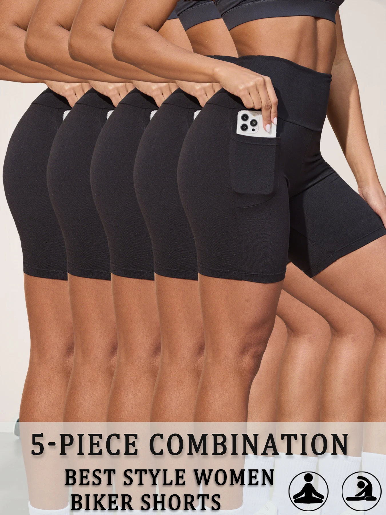 

5 Pack High Waisted Biker For Women With Pockets Tummy Control No See Through Workout Running Yoga Push Up Gym Fitness Shorts