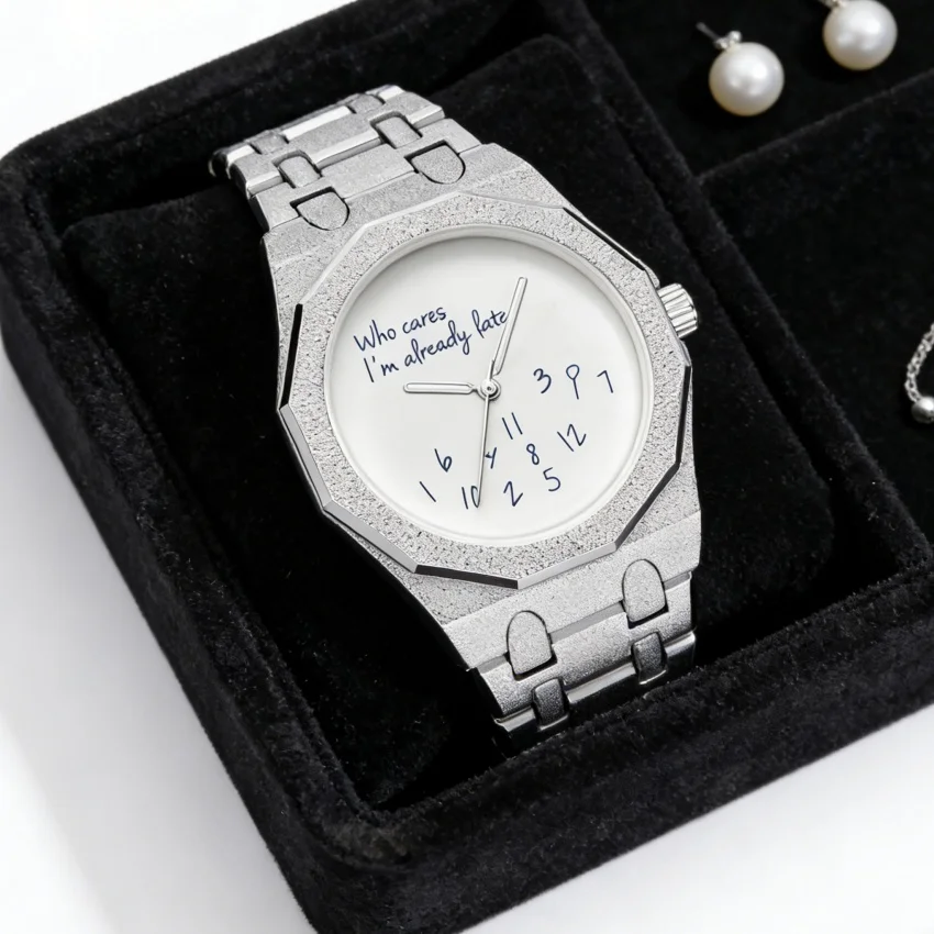 Fashionable and Personalized Men's Watch Who Cares I Am Already Late Simple and Trendy Octagonal Steel Strip, Quartz Watch