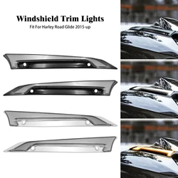 Motorcycle Windshield Decorative Lamp Turn Signal Lights Black/Chrome For Harley Touring Road Glides ST FLTRXST FLTRX 2015-2023