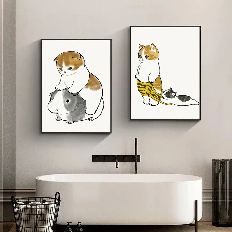 1pc frameless Canvas Painting Toilet Cat Playing Mobile Phone Paper Poster Simple Pet Prints Canvas Painting Wall Art Pictures H