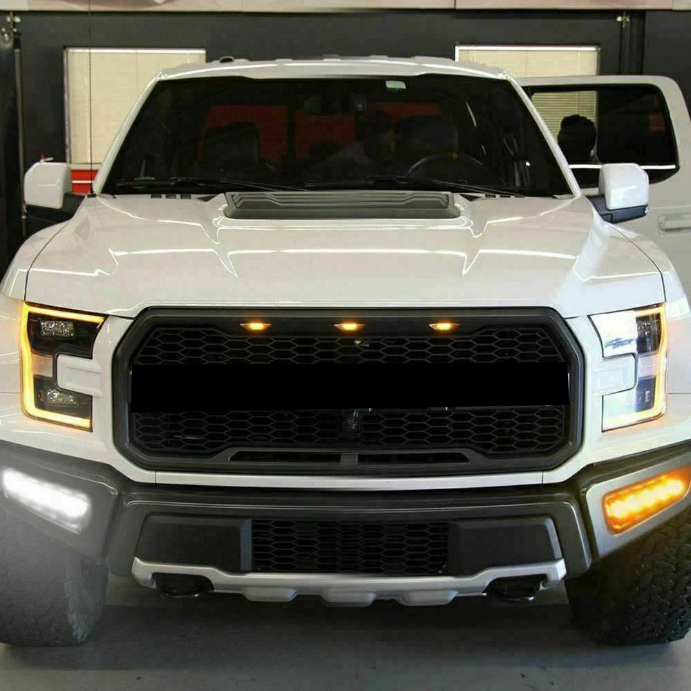 Classy-For Ford F-150 Raptor / Ranger Raptor 2017-2019 Front Bumper Bezels L+R LED DRL With Turn Signal Fog Light Lamp