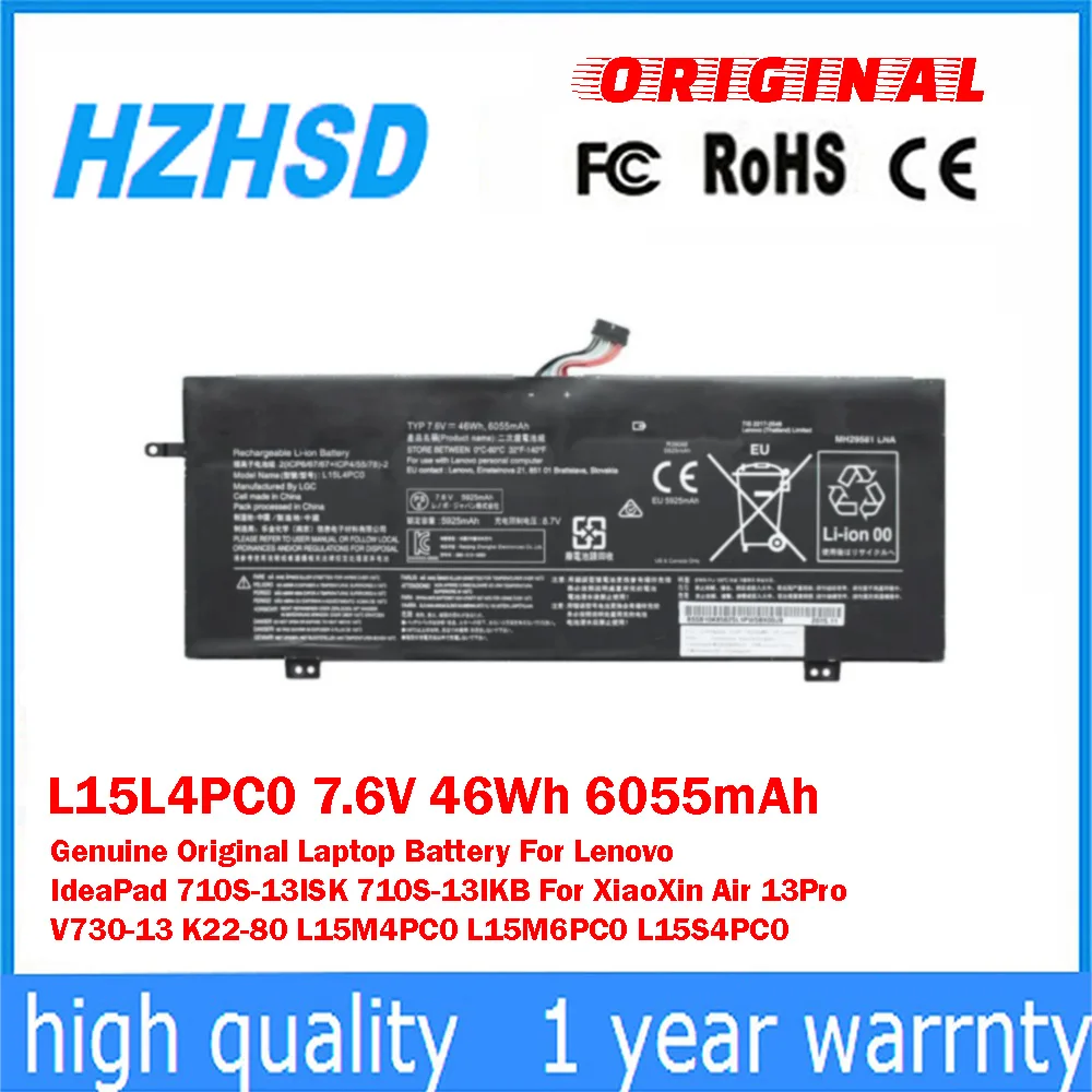 

L15L4PC0 7.6V 46Wh 6055mAh Genuine Original Laptop Battery For Lenovo IdeaPad 710S-13ISK 710S-13IKB For XiaoXin Air13Pro V730-13