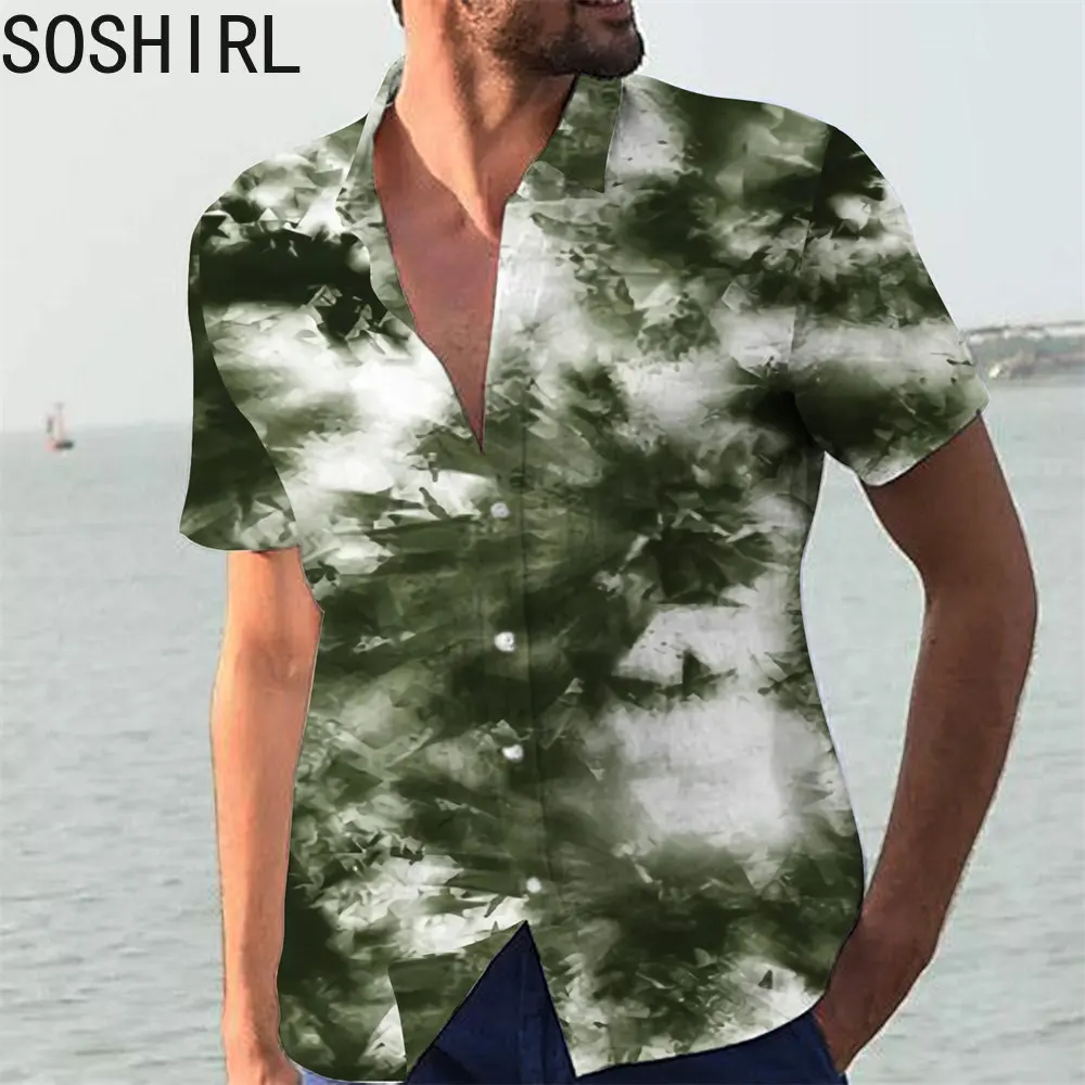 

Гавайская рубашка с принтом пальмового дерева, тонкая уличная одежда на пуговицах с коротким рукавом, Пляжная повседневная одежда для мужчин