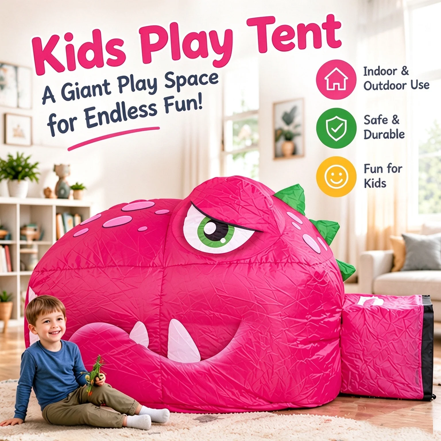 Inflatable Castle Kids Play Tent, Dinosaur & Unicorn Playhouse, Foldable Portable Indoor & Outdoor Play Tent, Quick Inflation, Easy Setup & Storage, Fun Playhouse Toy For Boys & Girls, Birthday Gift (Fan Not Included)