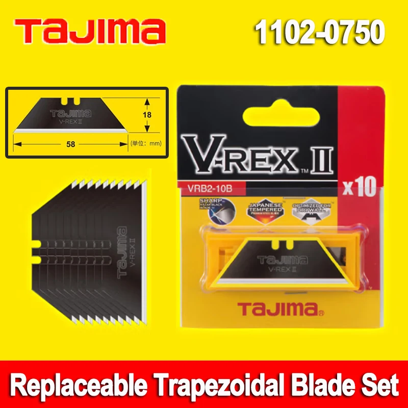 Tajima 10Pcs Replaceable Trapezoidal Blade Set for 1101-0692 Utility Knife Spare Blade VRB2-10B/CHN NO.1102-0750