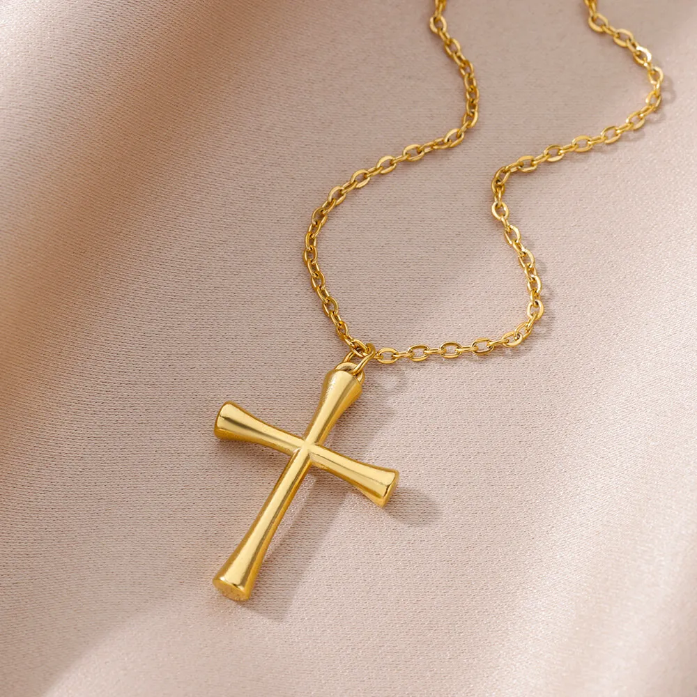 316L Stainless Steel Necklace Women Gold Color Cross Pendant Necklaces Female Aesthetic Jewelry 2024 Trendy Accessories Gifts