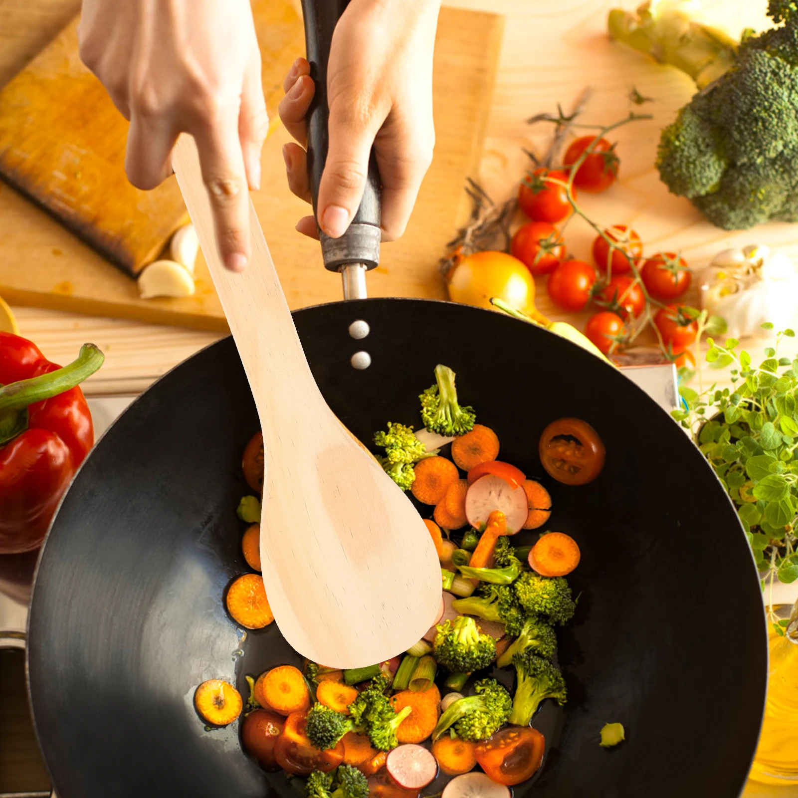 

Rice Paddle Solid Wood Smooth Surface Round Spoon for Non-Stick Cookware Cooking Serving Kitchen Food Spatula Spatula